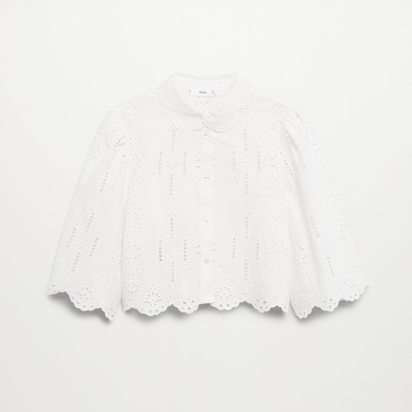 MANGO Swiss embroidery linen blouse 2 - Picture 2 of 5